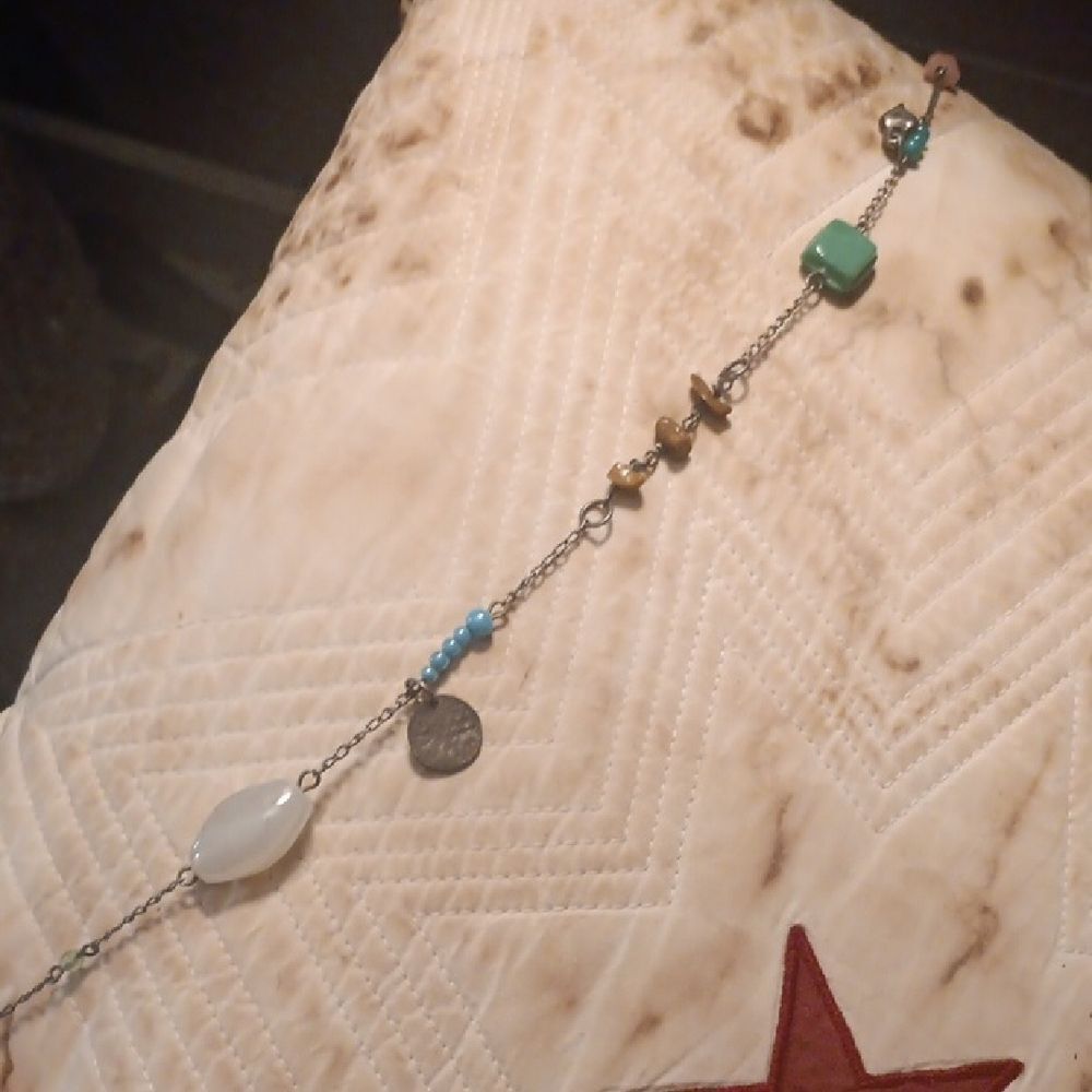 Vintage Glass Bead And Metal Necklace 26"